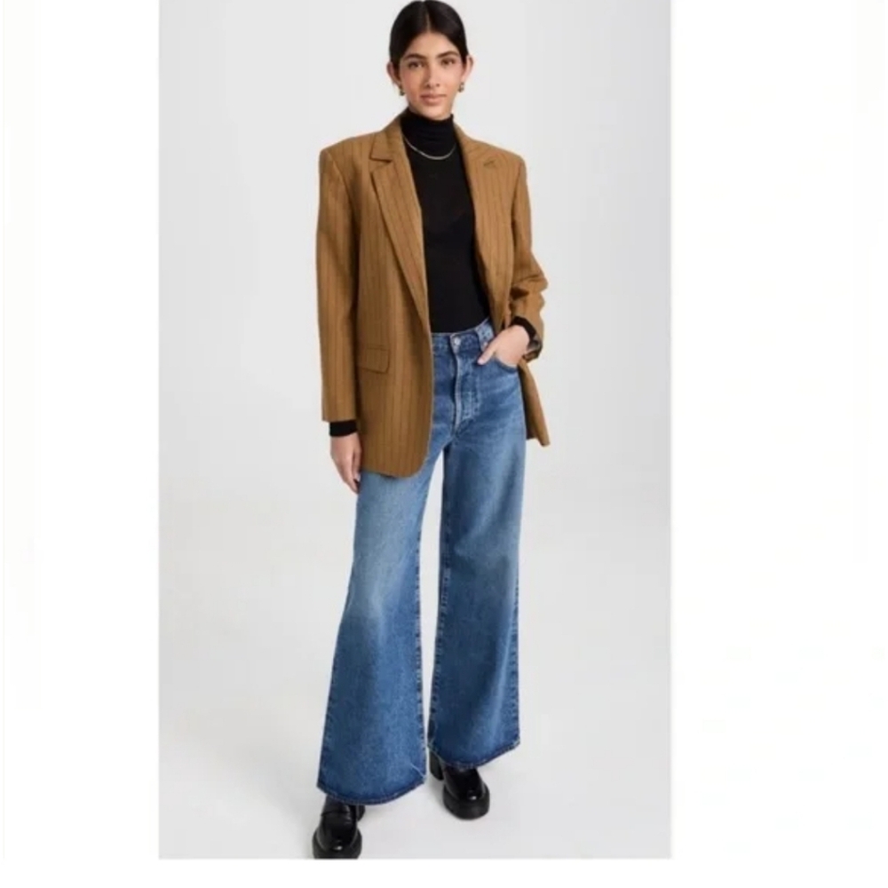 Madewell Oversized Blazer in Pinstripe Fallen Timber Padded Shoulders Size 6 - Picture 2 of 16